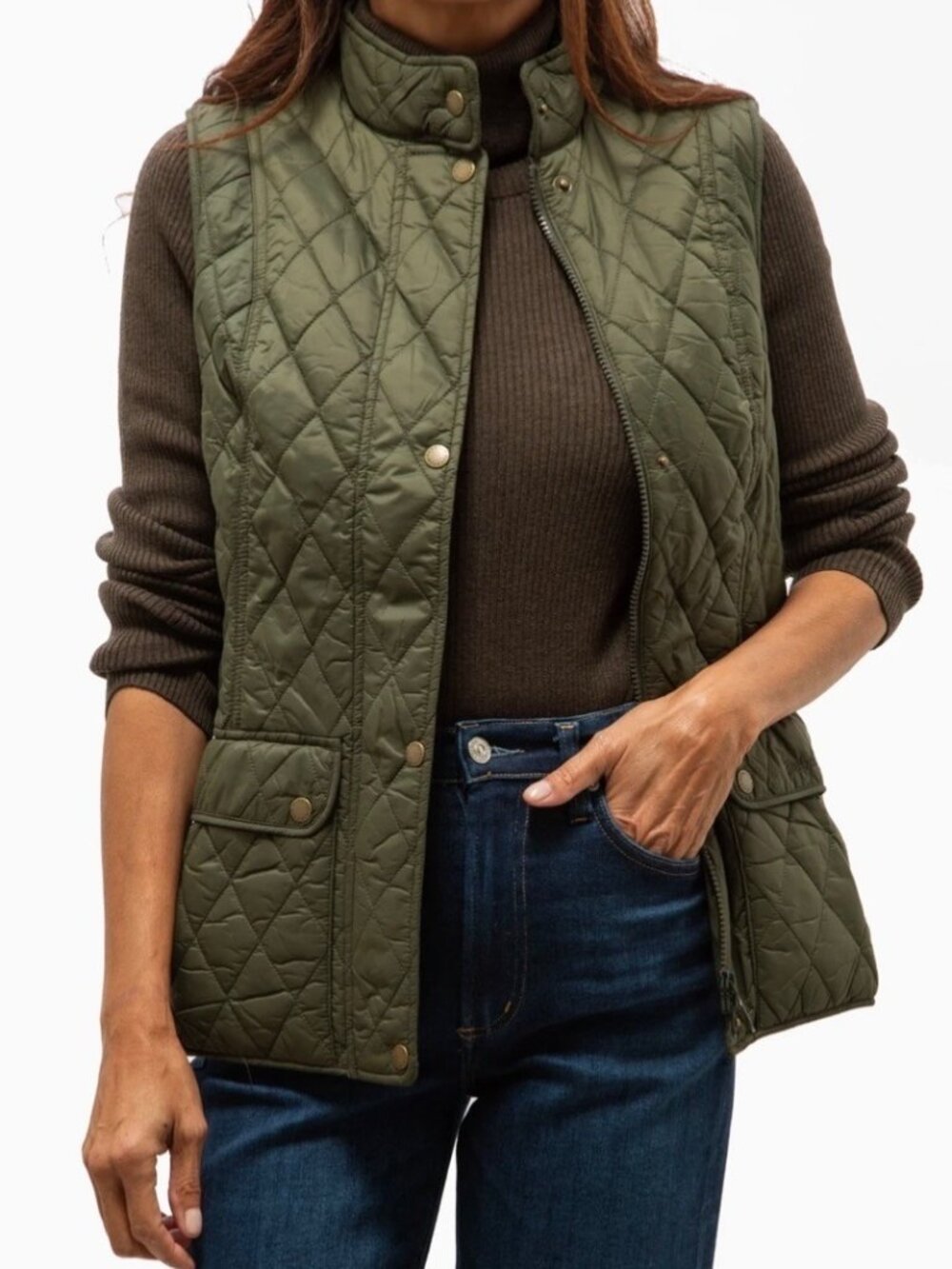 Barbour Otterburn Quilted Gilet Vest Size 12 Olive Gorp Classic Winter Preppy